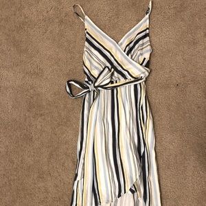 Blue, Yellow, white thin Strap Wrap Dress